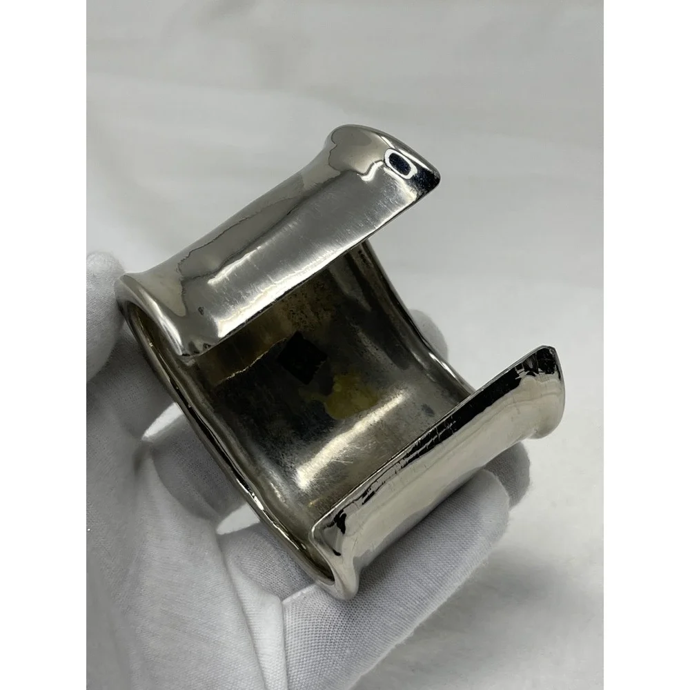 Wide Silver Tone Concave Cuff Bracelet India Made Minimalist Statement Jewelry